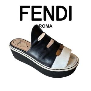 Fendi Black and White Platform Slides 38